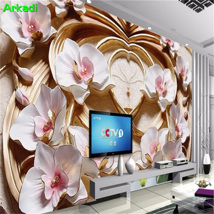 Custom wallpaper 3D embossed flower TV background wall Butterfly orchid home decor living room bedroom modern mural | Обустройство