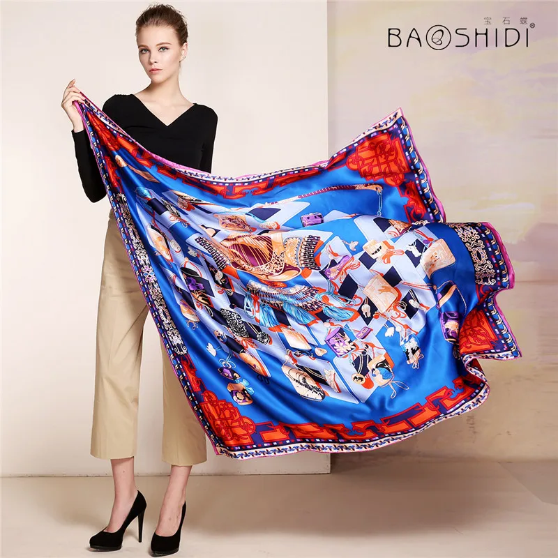 Женский шарф из 100% шелка [BAOSHIDI] толстый на 16 момме Infinity 135*135 элегантные брендовые