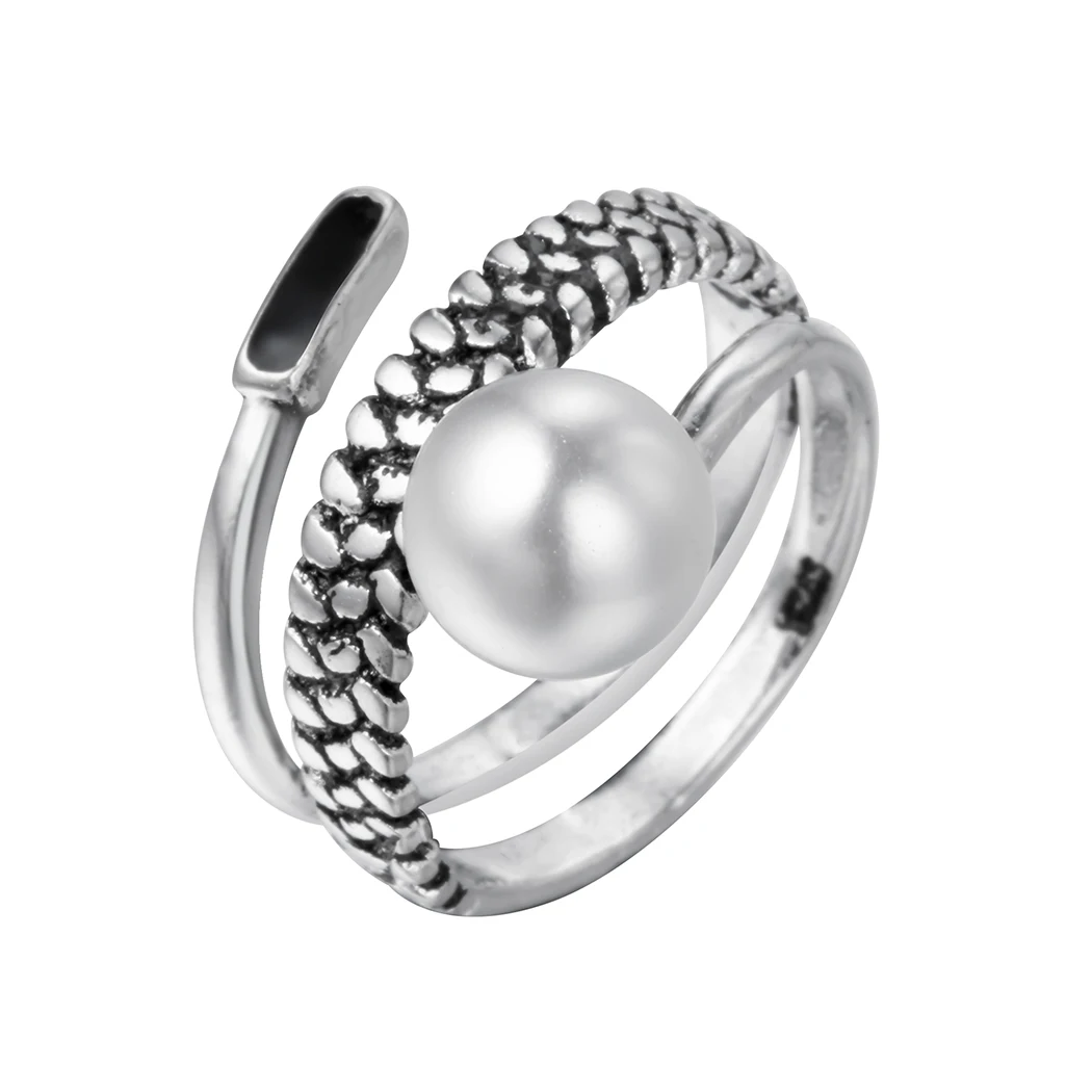 Cxwind Women's Retro Adjustale Opening Pearl Twist Ring Multilayer Rings for Enamel Black Jewelry | Украшения и аксессуары