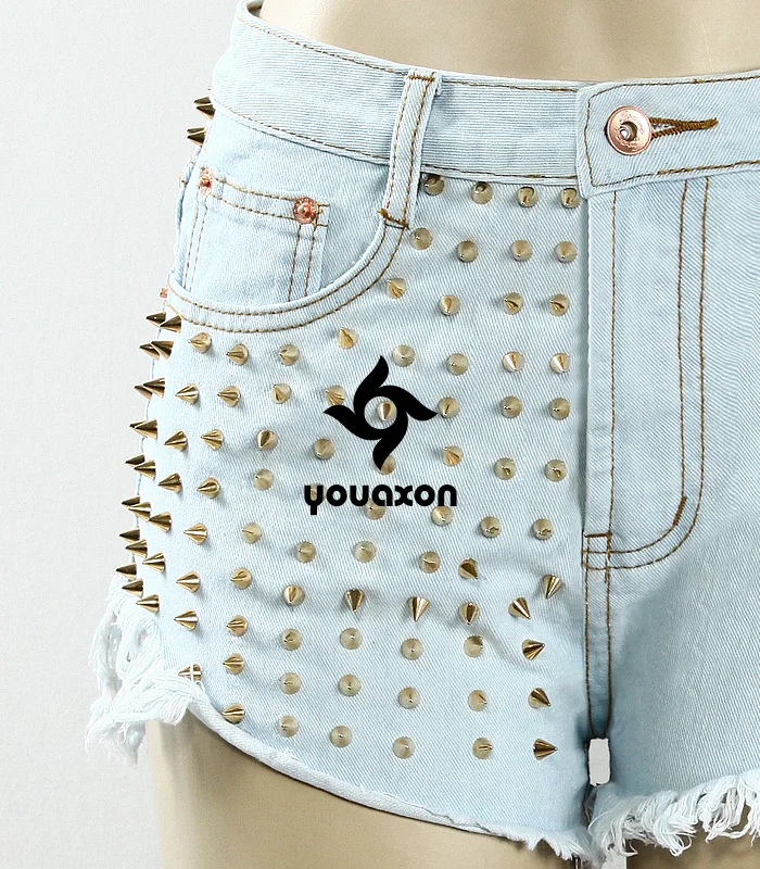 Женские джинсы Youaxon в стиле панк с золотыми заклепками|denim shorts jeans|shorts jeansdenim |