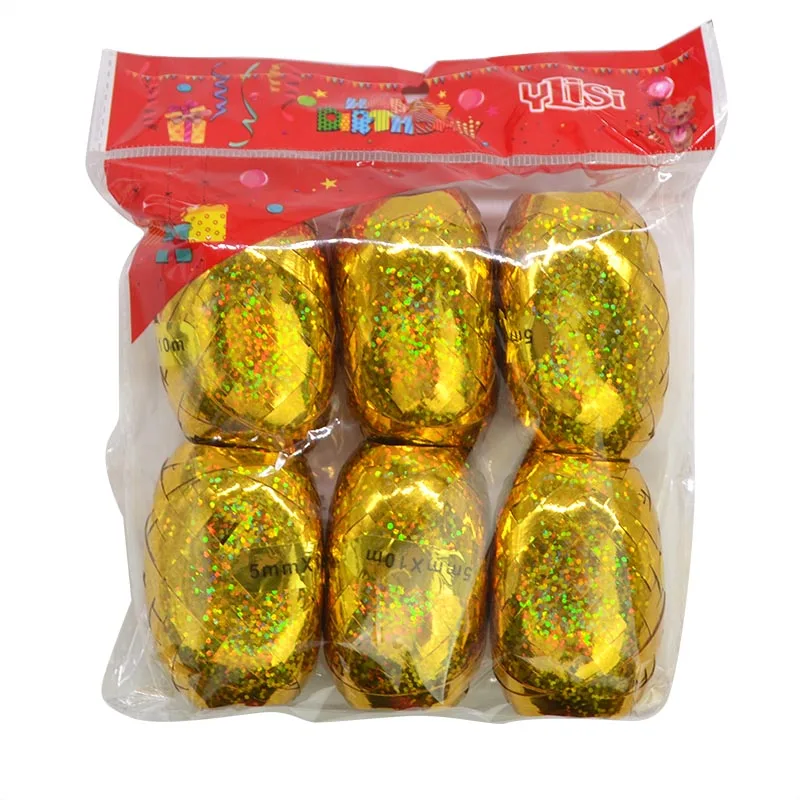 Gold 6 шт., 5 мм* 10 м, воздушный шар из фольги, лазерный шар, белая, розовая, Золотая лента, украшение для свадьбы, дня рождения, вечеринки, воздушный шар, упаковка, кран - Цвет: Gold