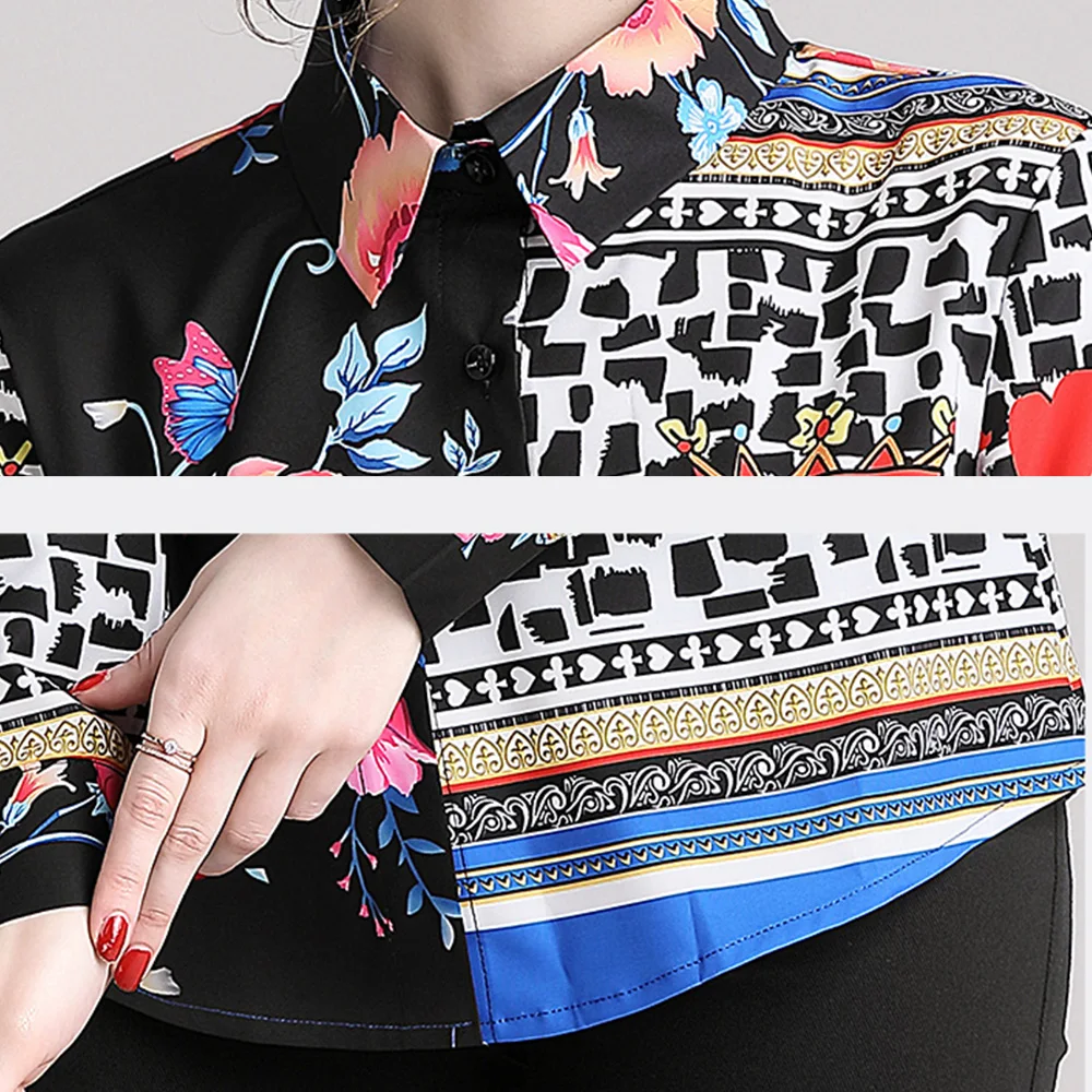 Новинка, весенние женские блузки с длинным рукавом, модные дизайнерские Подиумные рубашки с отложным воротником и принтом, Повседневная рубашка, офисная одежда, женские топы