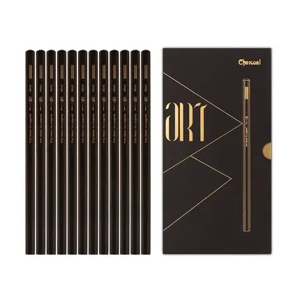 

12 pcs/box Black gold hexagonal charcoal Sketch painting art charcoal, soft charcoal, medium charcoal, hard charcoal