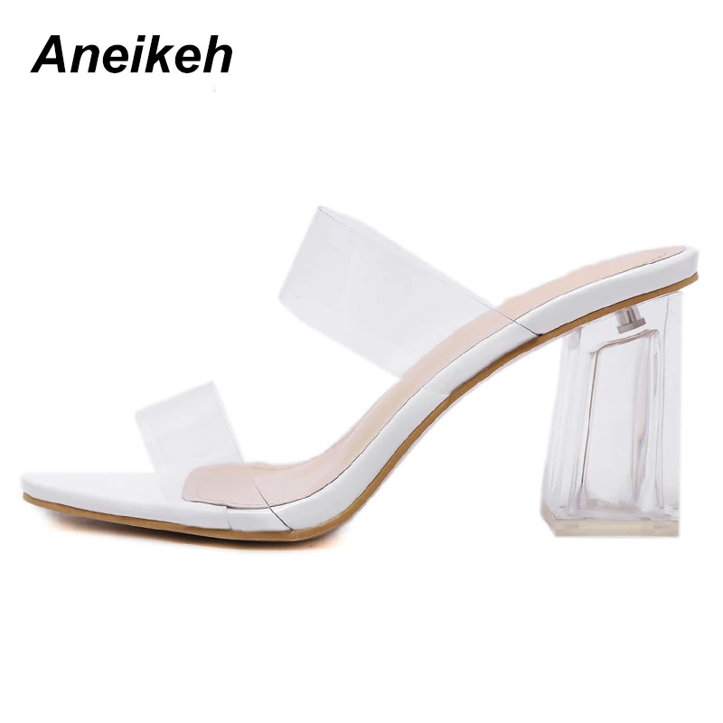Aneikeh/ г.; летние модные женские тапочки из пвх; пикантные прозрачные шлепанцы на высоком каблуке с открытым носком и стразами