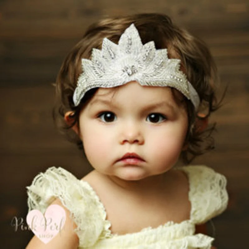 (1 шт./лот) Роскошные детские повязки на голову с блестящей короной аппликацией из