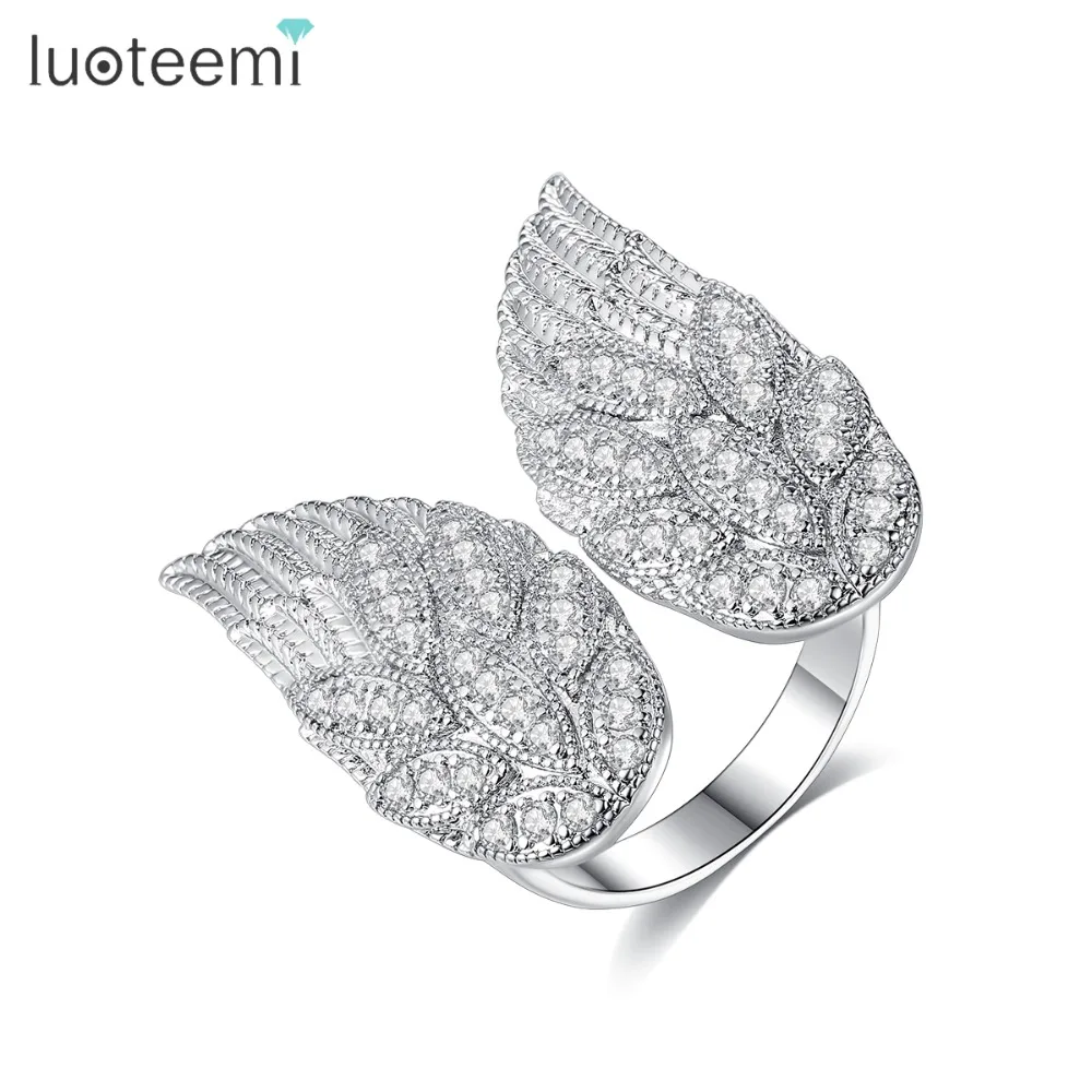 LUOTEEMI Новая мода перо Открытое кольцо для женщин вечерние ювелирные изделия CZ
