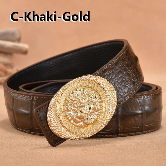 C-Khaki-Gold Дизайнерские ремни для мужчин от известного бренда, мужской ремень из натуральной кожи, широкий ремень, золотой, серебряный, Ceinture Homme Cinto Masculino - Цвет: C-Khaki-Gold