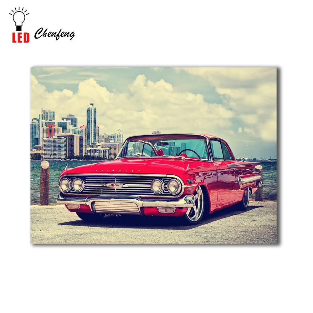 Ретро спортивный автомобиль Chevrolet Impala 1960S с SRT Настенная картина светильник светодиодный холст печать искусство в рамке живопись подарок для украшения дома