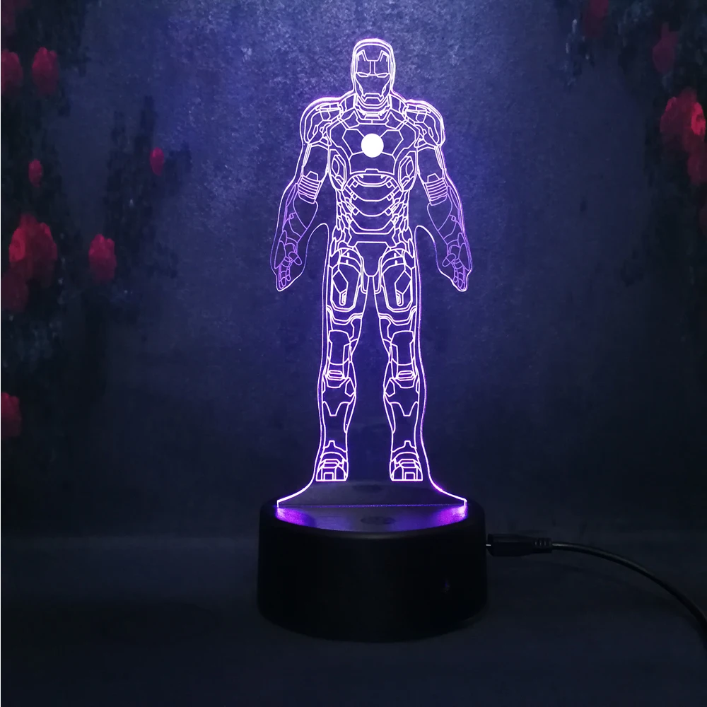 7 видов цветов Современная Фигурка Железный человек USB Touch Lampara de mesa infantil noche LED