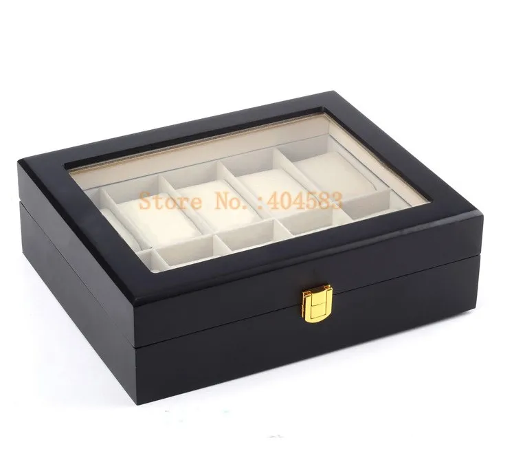 

10 Slot black lacquered wood watch boxes wood box