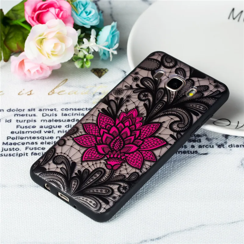 For Samsung Galaxy J5 2016 Cover Lace Black Rose Phone Case Embroidery Foral J510 Fundas |