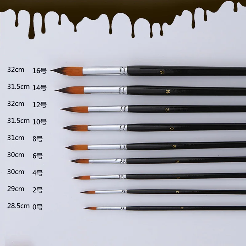 9 шт./партия профессиональная Длинная Деревянная Ручка Нейлон акварельные кисти