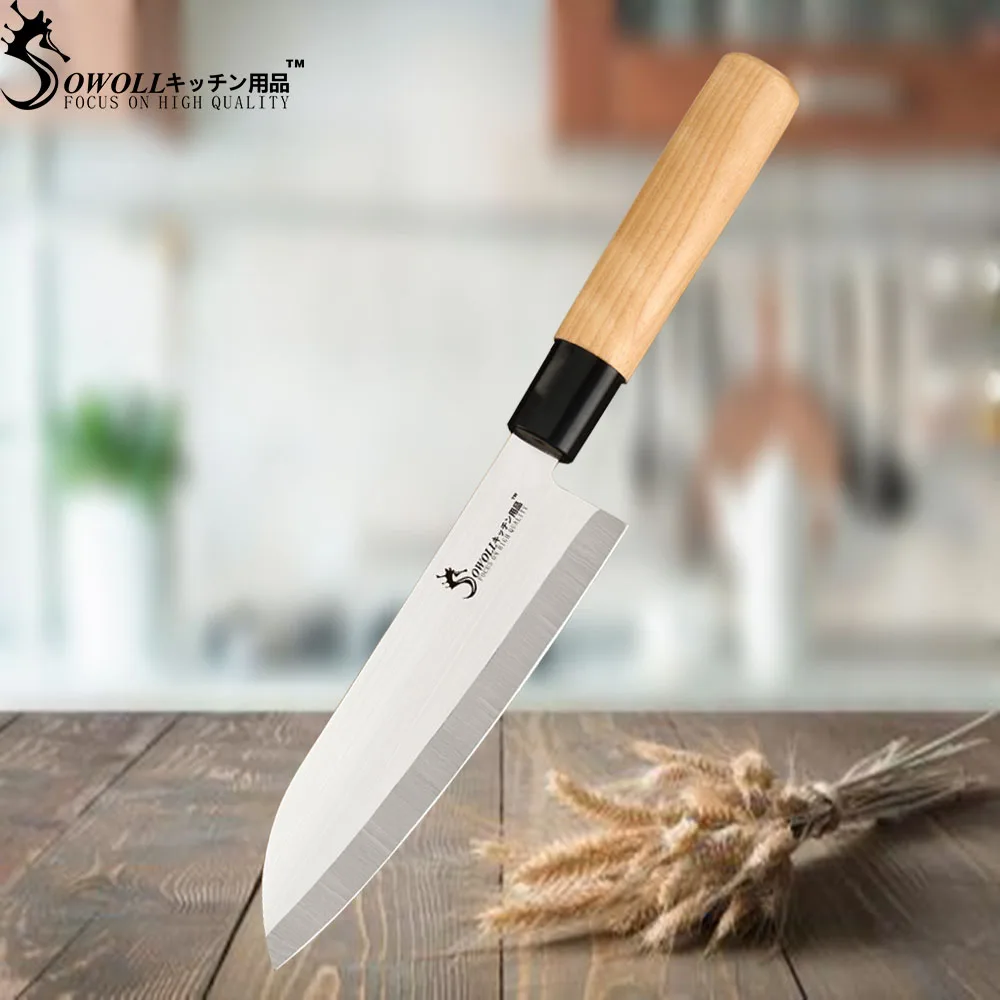 Santoku knife SOWOLL набор ножей из нержавеющей стали острый нож нарезки поднос для суши и сашими кухонный нож для разделки рыбы комплект поварских ножей - Цвет: Santoku knife