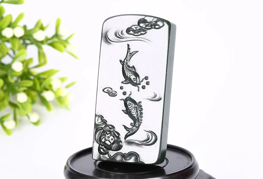Natural Hetian Jade County Black Sapphire Fine Fish Pendant hp299# | Украшения и аксессуары