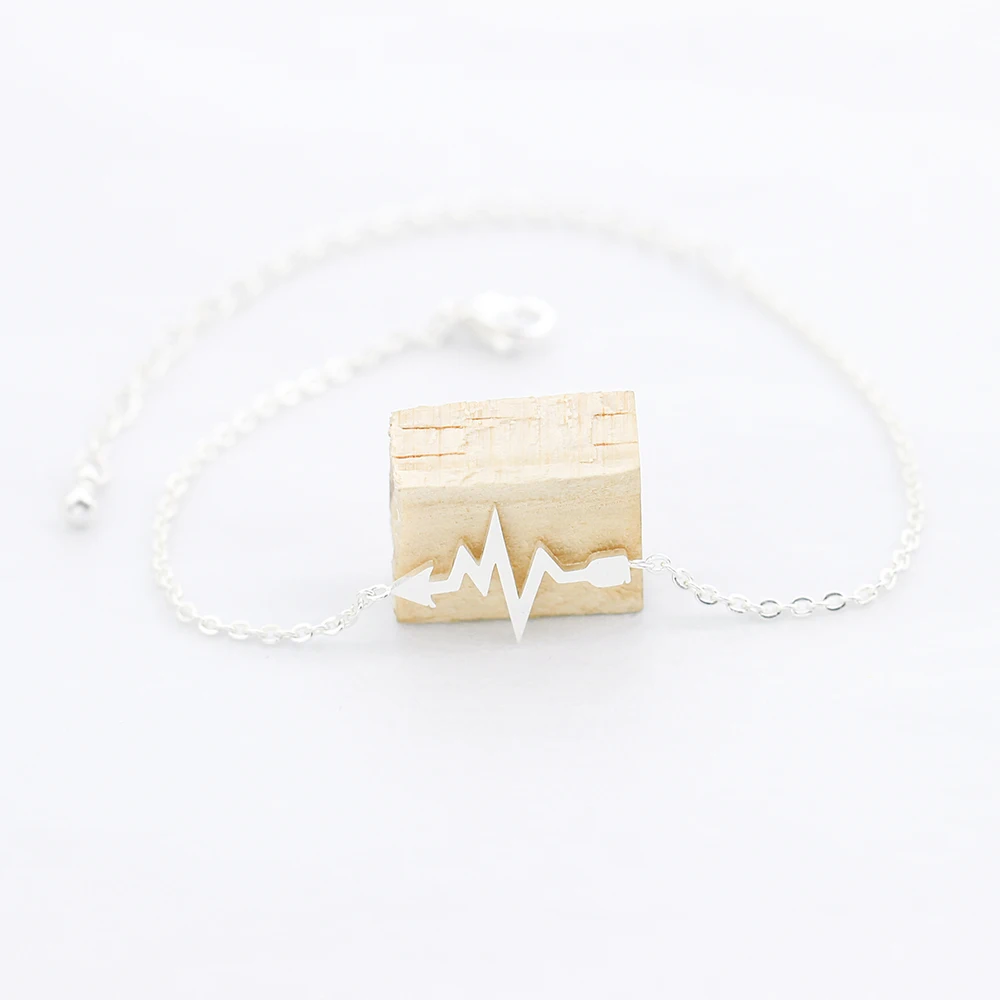 Браслет ECG из нержавеющей стали с фианитами и надписью I Love You Heart | Украшения