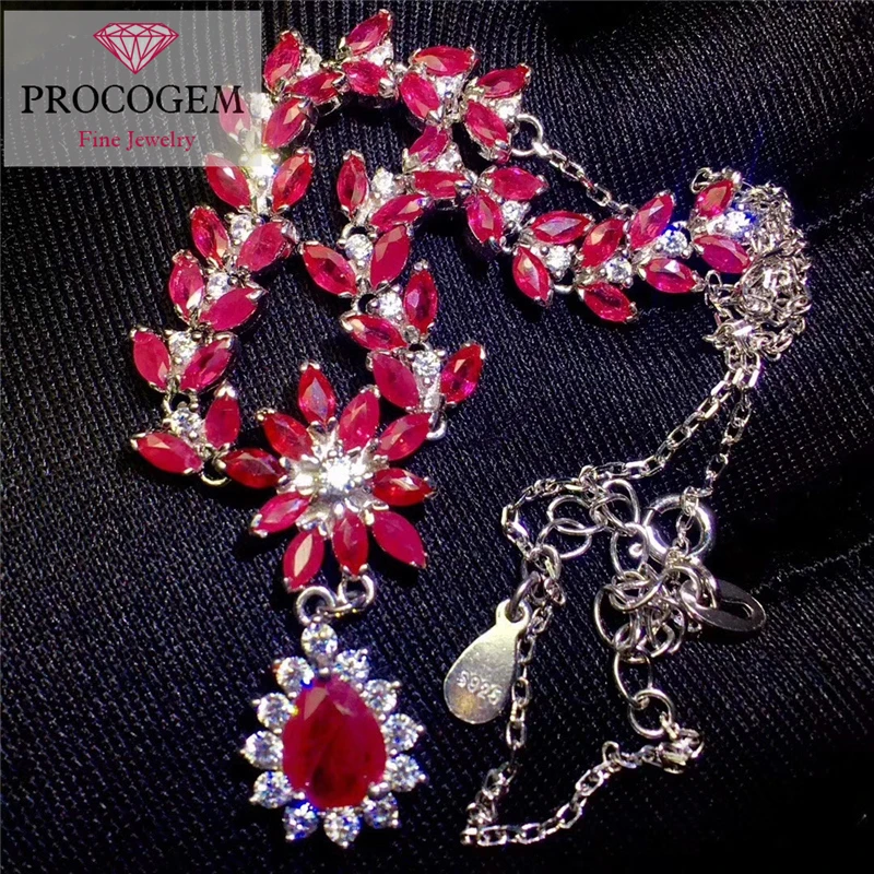 Женские вечерние ожерелья с кулоном из натурального рубина серебро 925 пробы
