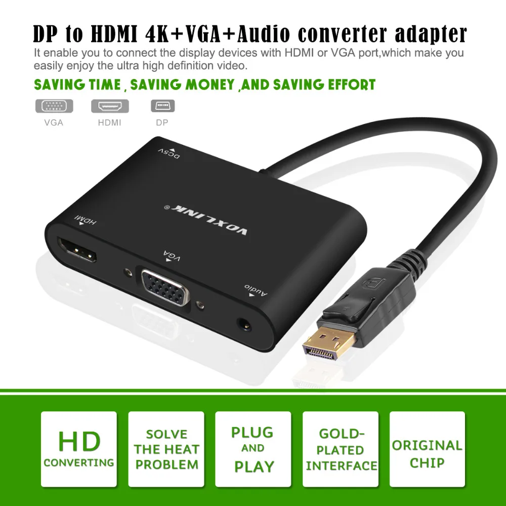 Voxlink 1080 P 3 в 14 К Дисплей Порты и разъёмы DP TO VGA/HDMI адаптер конвертера кабеля с аудио