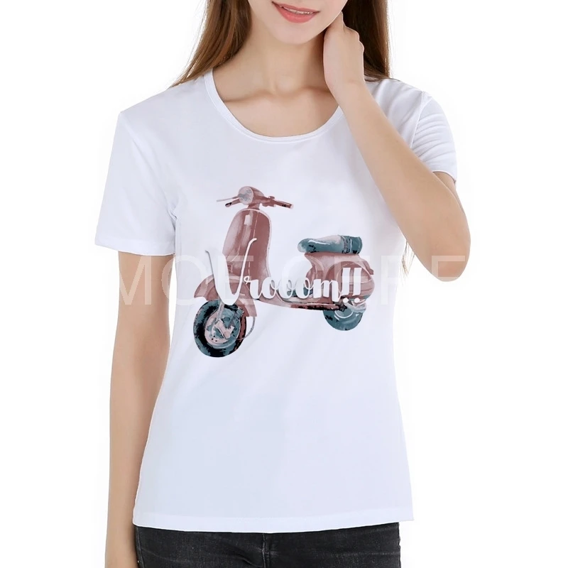 Новые летние женские стайлинга автомобилей Футболка Модные Vespa с принтом Женские