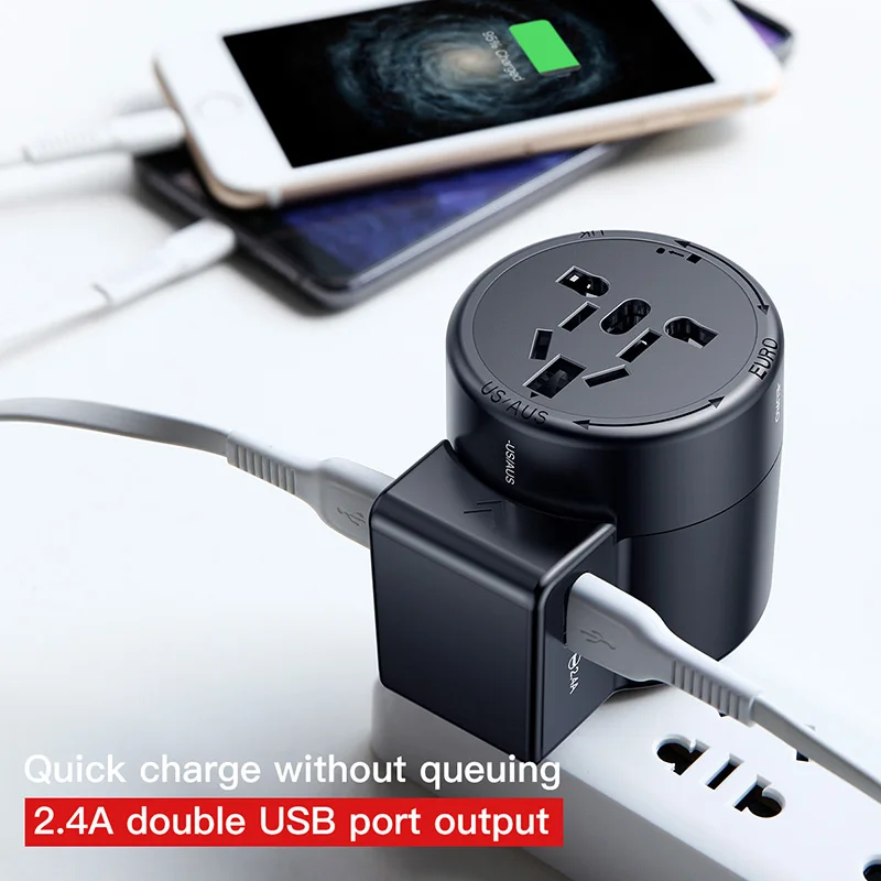 4 в 1 Многофункциональный универсальный адаптер с разъемом 2 USB поворачивающийся