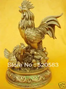 Китайский бронзовый медь курица Статуэтка петуха Рисунок 6 "H|figure|figure statuesfigure