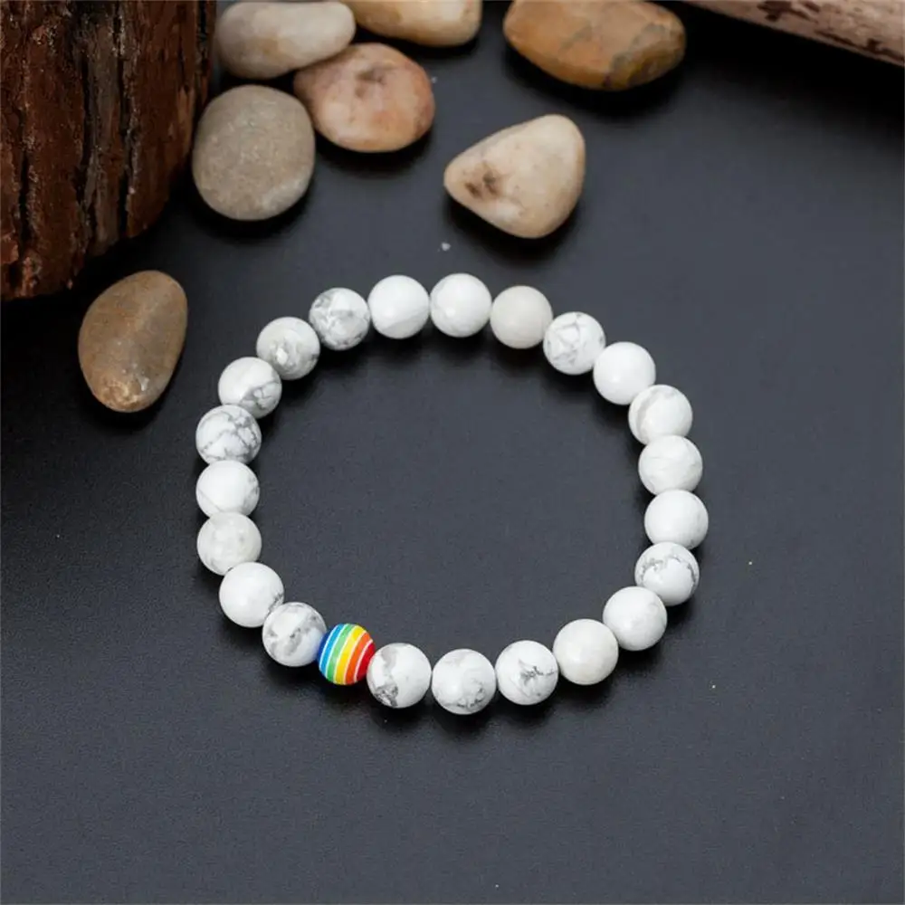 

2pcs/lot Beaded Elastic Rope Chain Natural White Pine Scrub Bracelet Colorful Chakra Bead Chain Men's and Women's Gifts