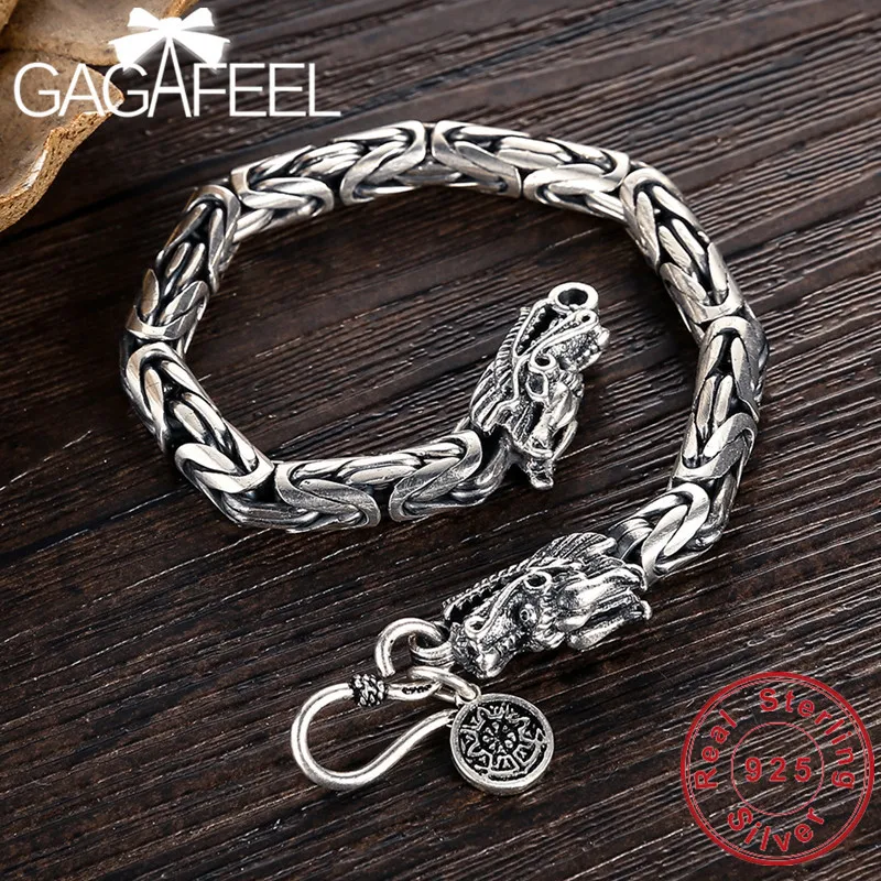 Мужской браслет GAGAFEEL из настоящего чистого 925 пробы серебра с головой дракона, мужские ювелирные изделия Jine, аксессуары для бойфренда