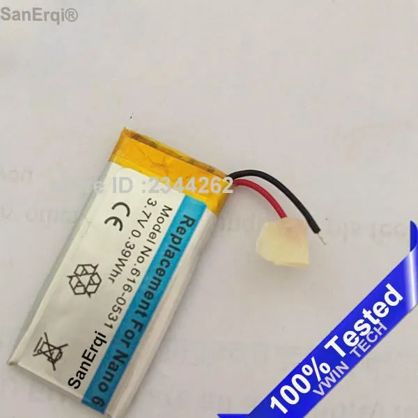 

20 шт./партия, аккумуляторы SanErqi для iPod Nano 6 6-го поколения, 8 ГБ, 16 ГБ, 3,7 в, 300 мАч