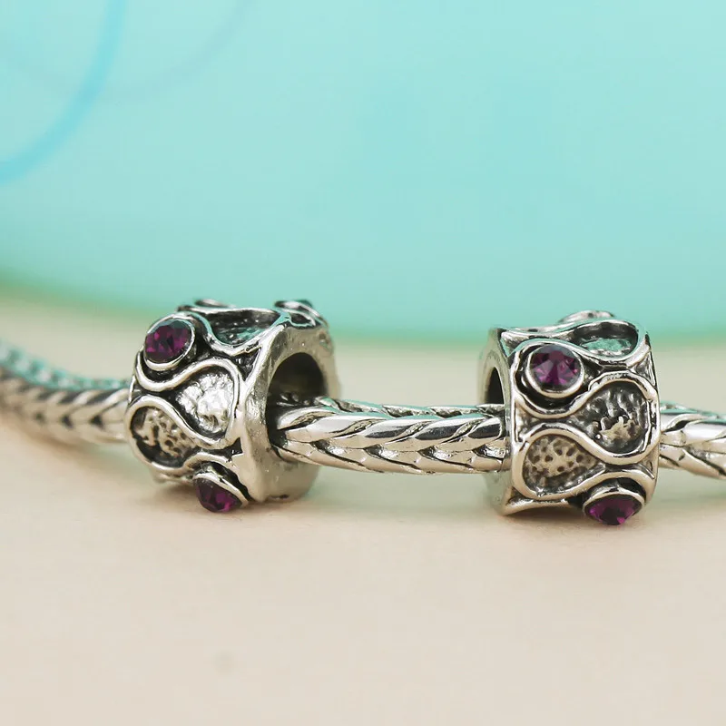 Бусины-талисманы с фиолетовыми или красными стразы европейские металлические