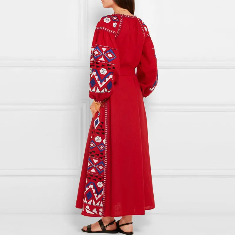 Новинка 2018 богемное хлопковое и льняное платье макси с вышивкой бахромой