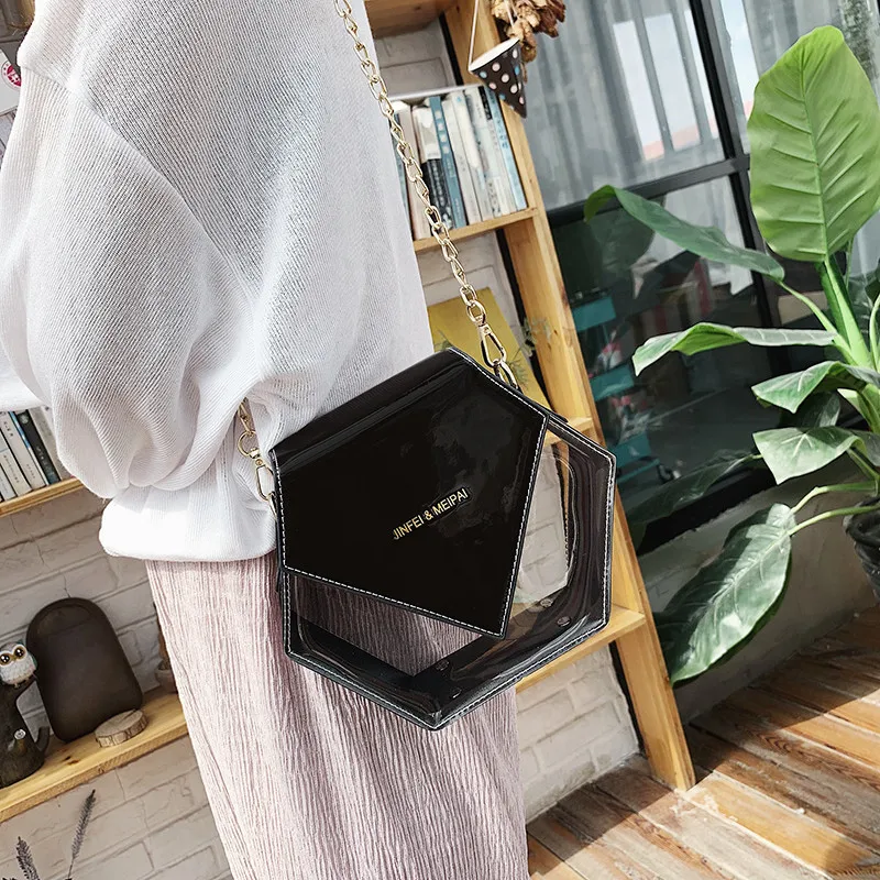 Bolsos Mujer, летний прозрачный кошелек из ПВХ для девочек, модные шестигранные Сумки на цепочке, женские сумки-мессенджеры на плечо