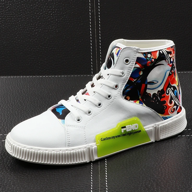 CuddlyIIPanda 2019 Men New Fashion Ankle Boots Spring Autumn Youth Graffiti Hip Hop Leisure Shoes Male High Top Casual Sneakers | Обувь