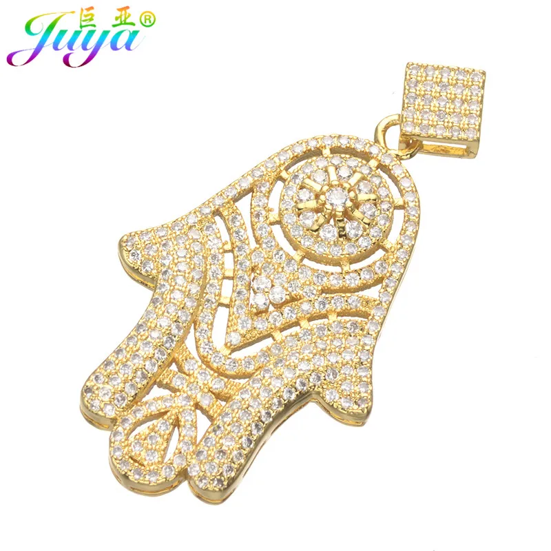 gold Микро паве циркон золото/серебро Хамса рука кулоны «Фатима» Для женщин натуральные камни жемчуг ожерелья украшения из бисера Изготовление - Окраска металла: gold