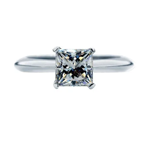 

AU750 1 Carat Princess Cut D Moissantie Engagement Rings Pass Testers Luxury 18K White Gold Wedding Ring