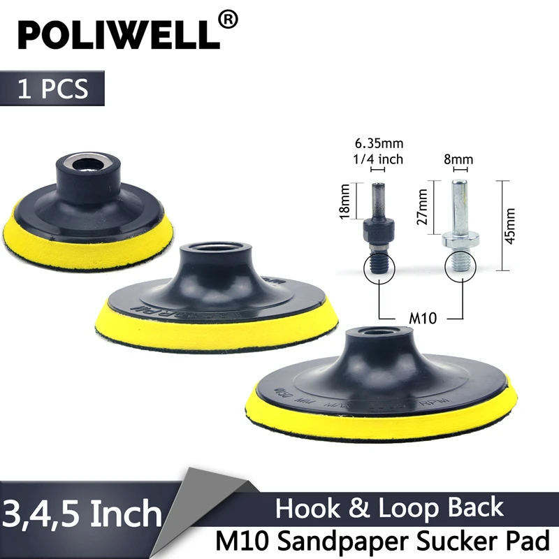 POLIWELL 3 4 5 дюймов M10 резьба самоприлипающая шлифовальные колодки крюк и петля