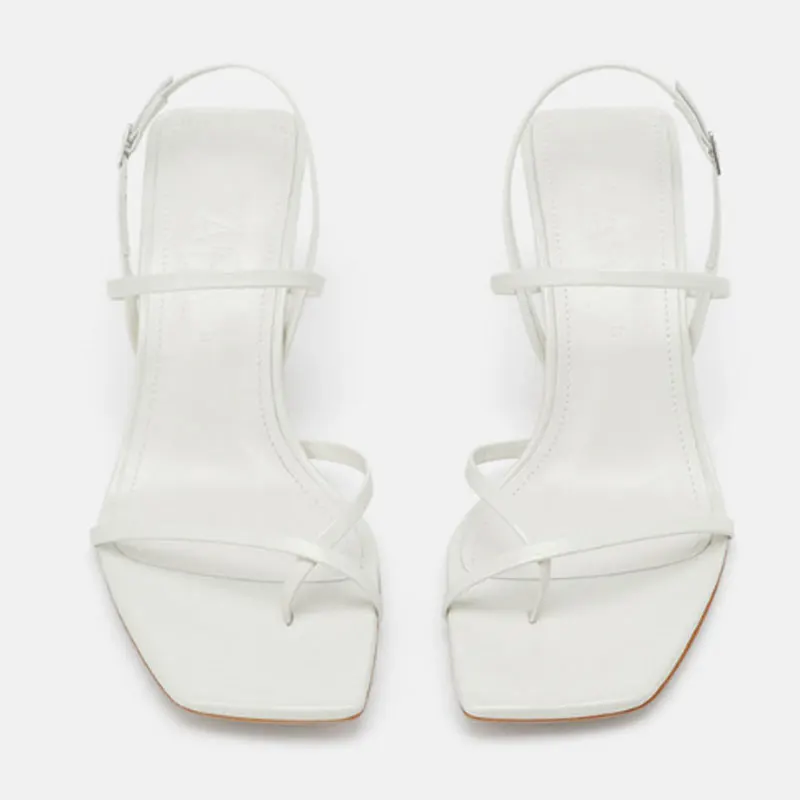 PU White Sandals Летние туфли на высоком каблуке; женские босоножки с узкими лентами на каблуке «рюмочка»; Простые модельные туфли с ремешком; обувь для вечеринок с квадратным носком - Цвет: PU White Sandals
