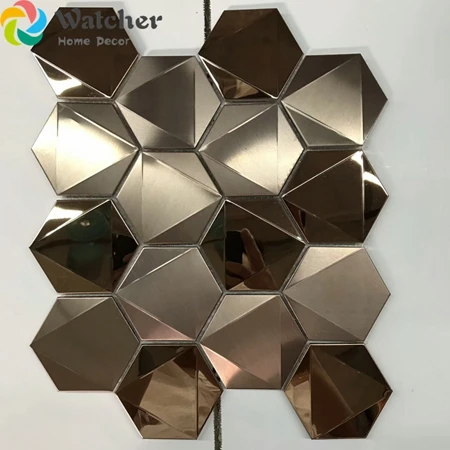 Шестигранная 3D выпуклая мозаика металлическая плитка металлическая мозаика настенная плитка выпуклая 3D нержавеющая стальная настенная плитка для гостиной - Цвет: mix color 1
