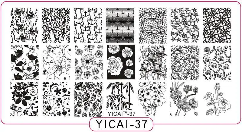 Металлическая глубокая гравировка, штамп для ногтей 6,5*12,5 см, YICAI 3D, для Хэллоуина, Космический цветочный узор, для ногтей, штамповка, пластины(1-40 - Цвет: YICAI-37