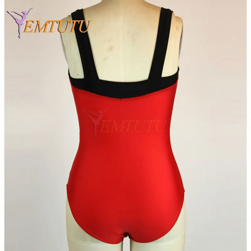 Балетное трико из спандекса и лайкры красно-черное блестящее балетное с