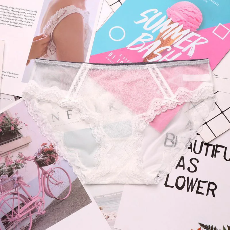 white SP& CITY, летнее, милое, с бантом, прозрачное, Сетчатое, женское нижнее белье, кружевное, сексуальное, с вырезом, тонкие трусики, бесшовные, промежность, хлопок, трусы, нижнее белье - Цвет: white