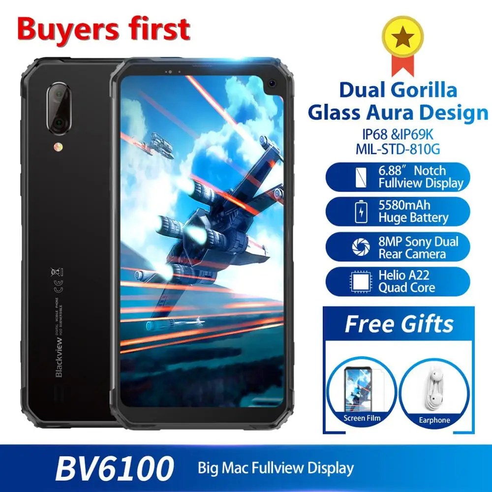 Blackview BV6100 смартфон с 5 дюймовым дисплеем процессором MT6761 ОЗУ 3 ГБ ПЗУ 16 Гб Android 2019 6 88