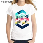 Новинка 2019, женская летняя модная пляжная футболка с геометрическим принтом заката, женские топы с коротким рукавом, фантастический дизайн, новые футболки