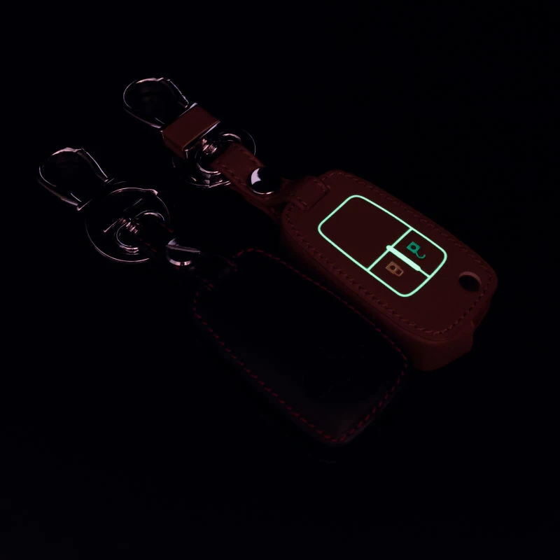 Кожаный чехол для автомобильного ключа с люминесцентными кнопками кольцом