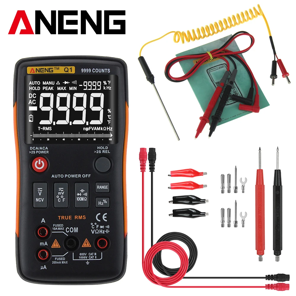ANENG Q1 9999 Counts True RMS Digital Multimeter AC DC Voltage Current Resistance Capacitance Temperature Tester Auto/Manual NEW |
