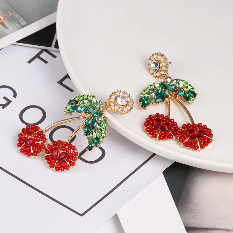JURAN ZA вишня ананас Кристалл Висячие серьги для женщин Boho горный хрусталь массивные серьги Модные ювелирные изделия Bijoux
