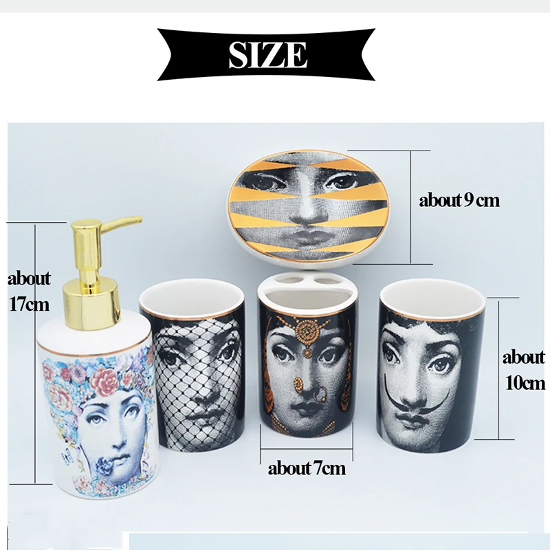 Винтаж Fornasetti аксессуары для ванной комнаты Набор керамическая чашка держатель для зубной щетки мыло диспенсер путешествия мыло держатель шампунь бутылка для ванны
