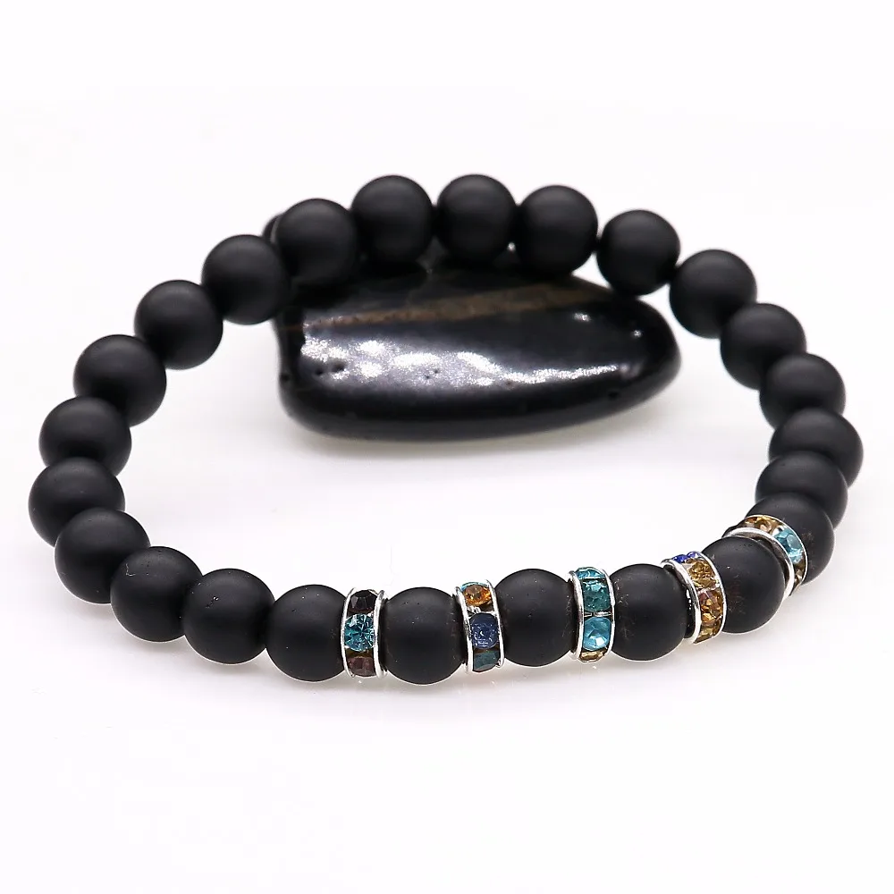 Новинка черный матовый браслет 8 мм Красочные Стразы очаровательный подходит для