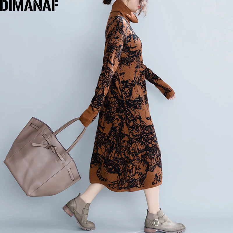 DIMANAF женские зимние длинные платья плотная вязка хлопок элегантные для девушек