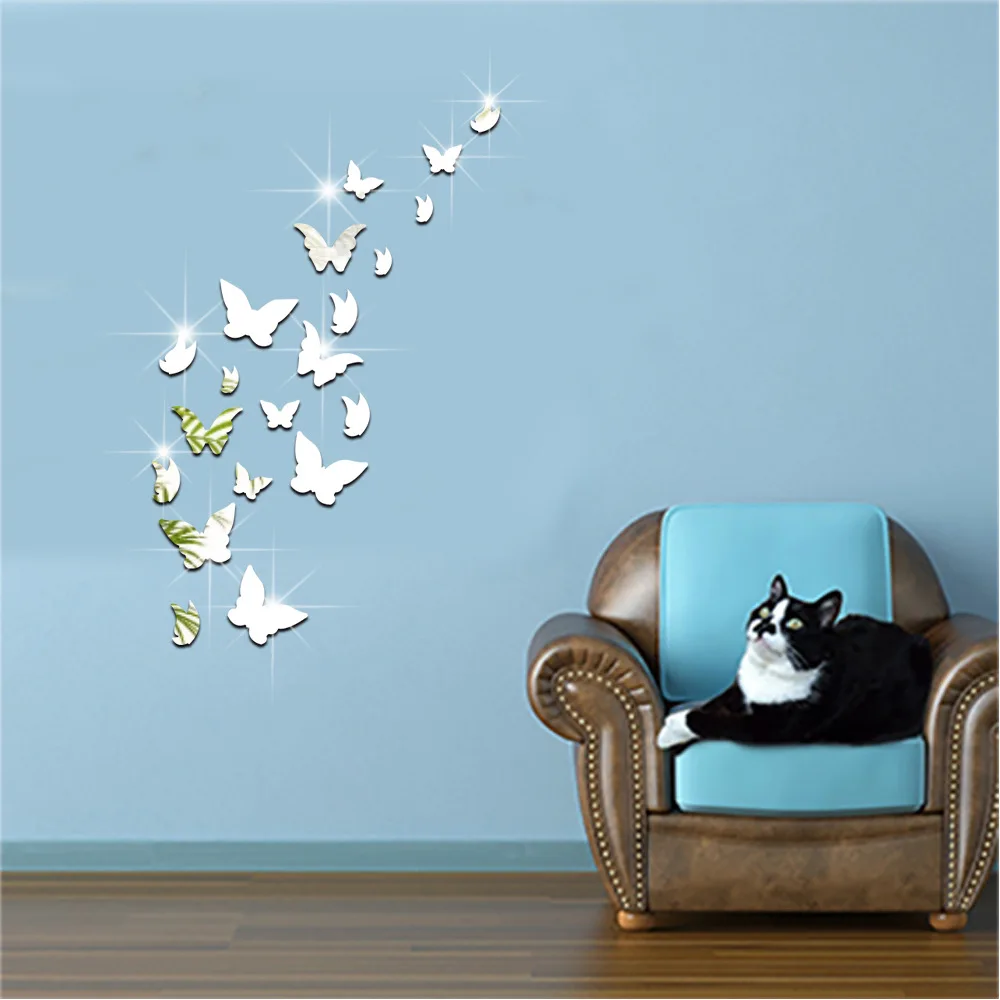 Silver 20 шт. Наклейка на стену в виде бабочки с цитатами Papillon, настенная акриловая наклейка для детских комнат, домашний декор muurstickers - Цвет: Silver