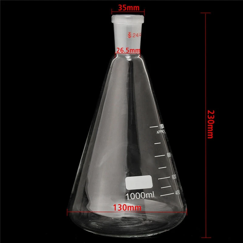 Лучшая Акция 24/40 1000 мл/1Л стеклянная колба Erlenmeyer коническая бутылка посуда для химической лаборатория