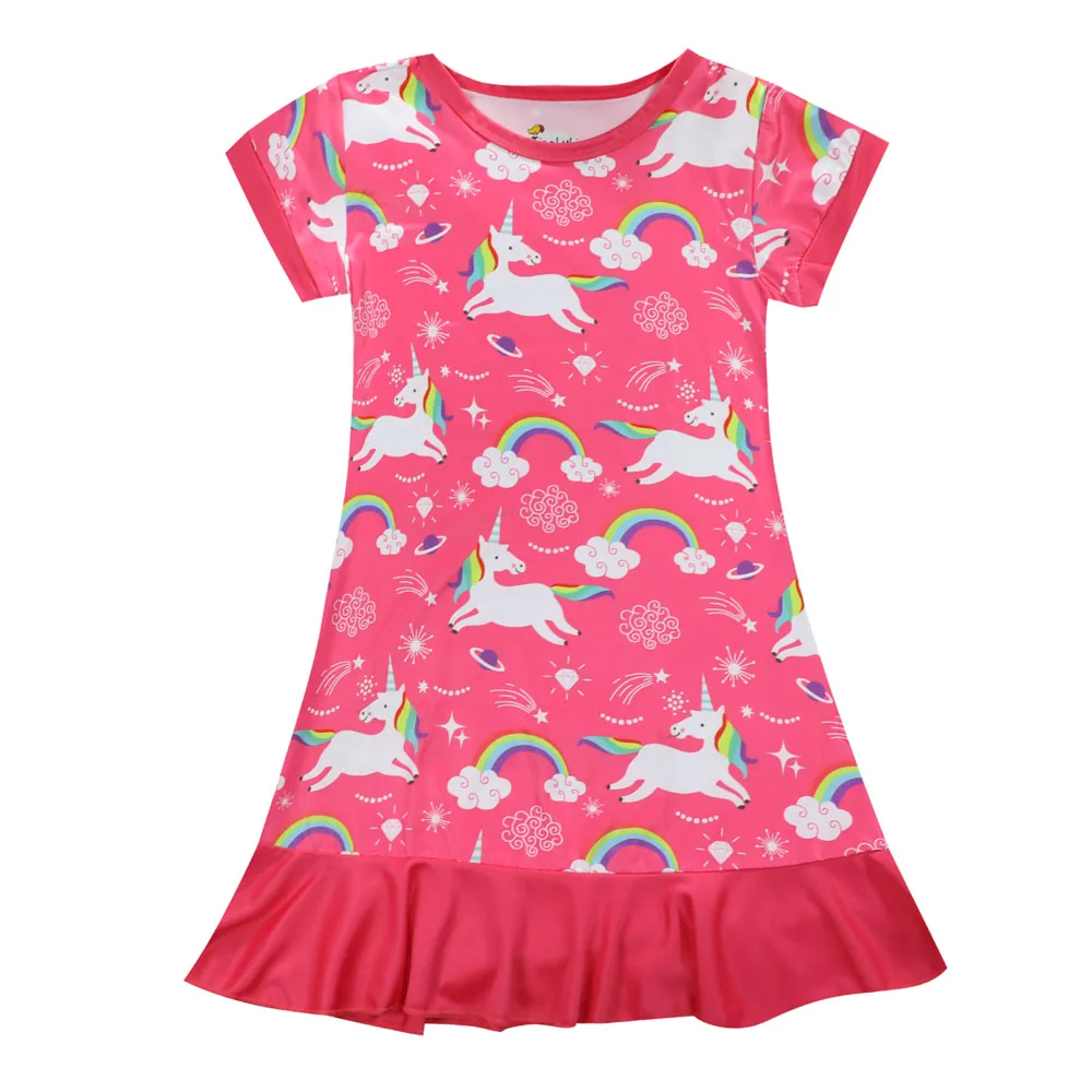 Модное Ночное платье с единорогом для маленьких девочек, Modis Pijama nino verano, ночные рубашки с принтом леса, спальное платье для девочек
